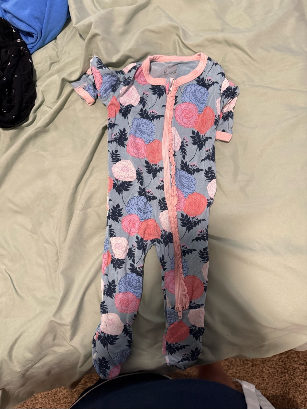 Kickee Pants Floral Footed One-Piece in Light Blue, Pink, Navy